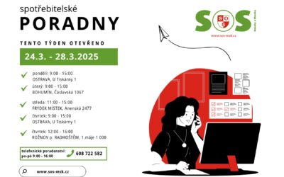Otevírací doba bezplatných spotřebitelských poraden SOS MaS 24. – 28.3. 2025