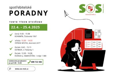 Otevírací doba bezplatných spotřebitelských poraden SOS MaS 22. – 25.4. 2025