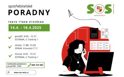 Otevírací doba bezplatných spotřebitelských poraden SOS MaS 14. – 18.4. 2025