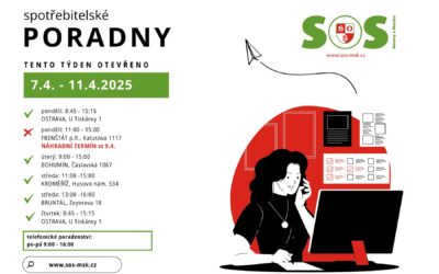 Otevírací doba bezplatných spotřebitelských poraden SOS MaS 7. – 11.4. 2025