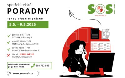 Otevírací doba bezplatných spotřebitelských poraden SOS MaS 5.5. – 9.5. 2025