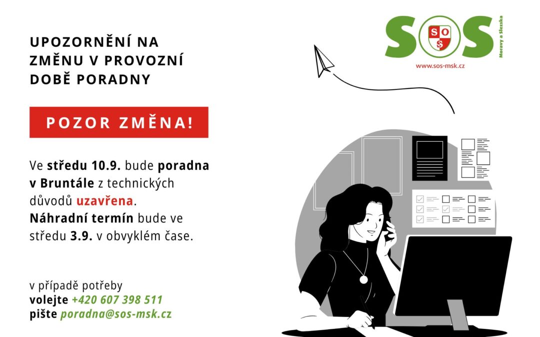 Upozornění na změnu provozní doby poradny v Bruntále