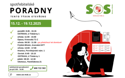 Otevírací doba bezplatných spotřebitelských poraden SOS MaS 15. – 19.12.2025
