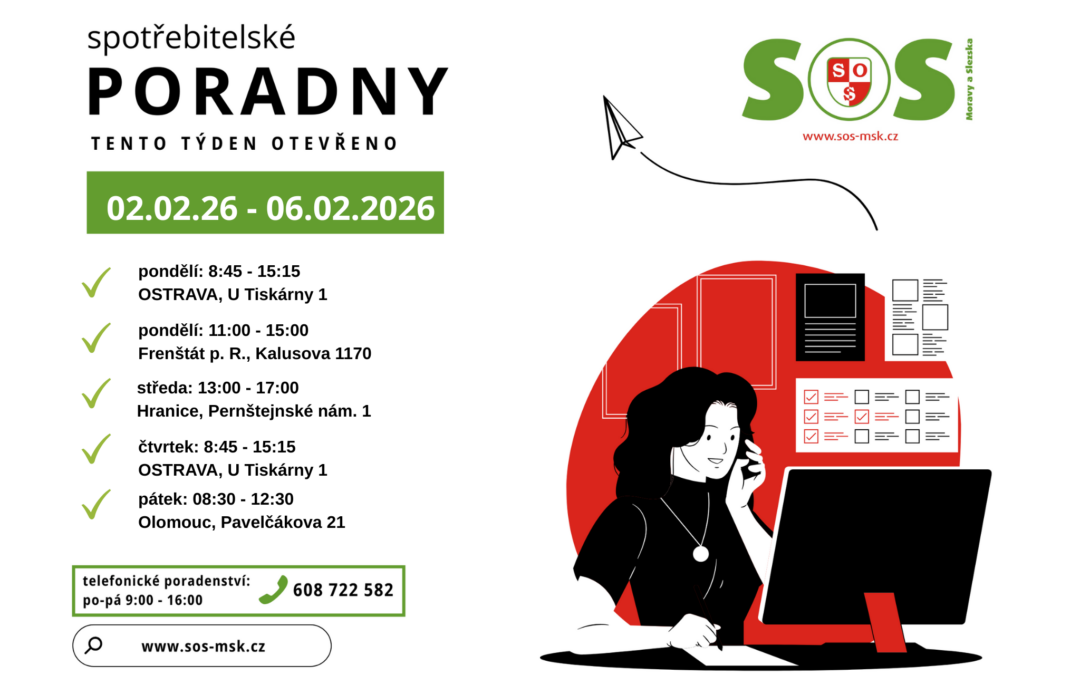 Otevírací doba bezplatných spotřebitelských poraden SOS MaS 02. – 06.02.2026