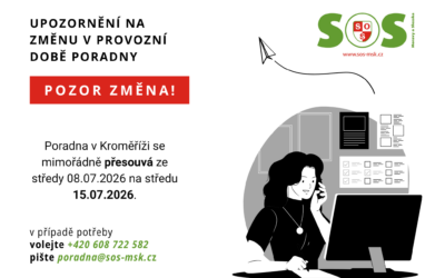 Upozornění na změnu provozní doby poradny v Kroměříži