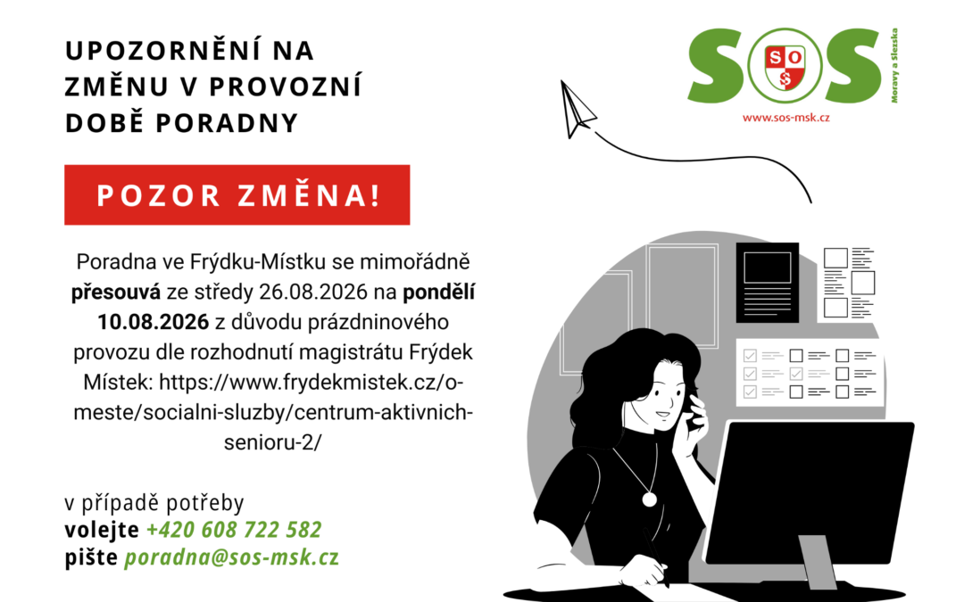 Upozornění na změnu provozní doby poradny ve Frýdku-Místku